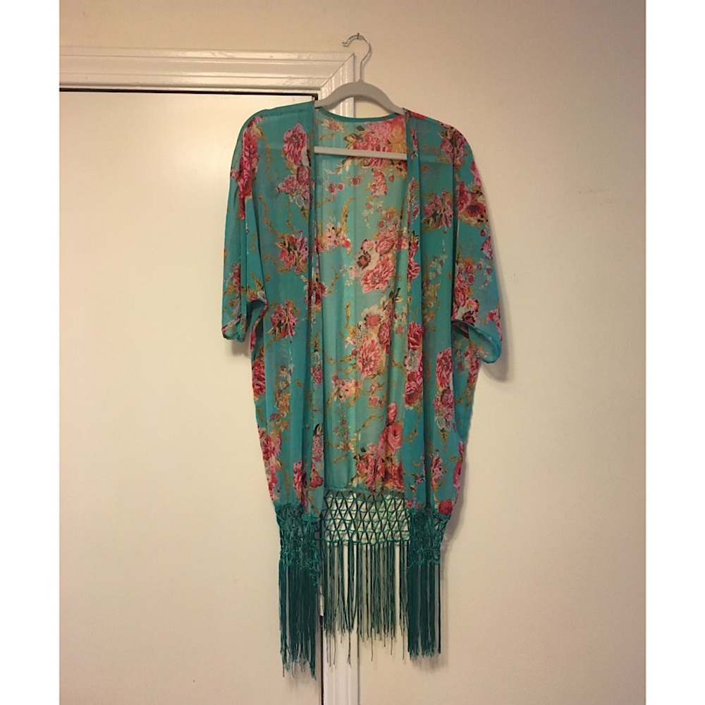 NWOT Turquoise Floral Kimono
